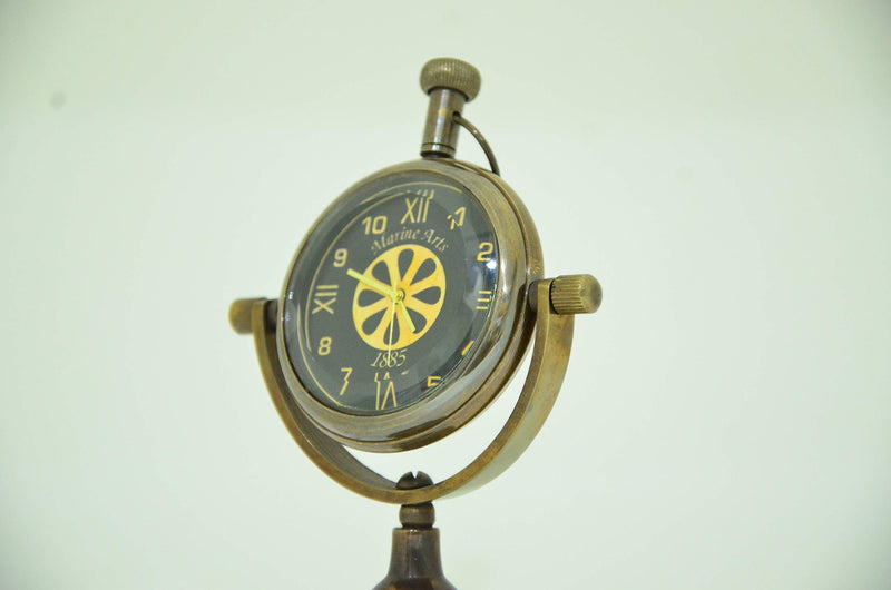 USEW Handmade Antique Brass Desk & Shelf Clock Nautical Desk & Table Decor Paperweight Clock for Home, Office, Reception Counter Clock