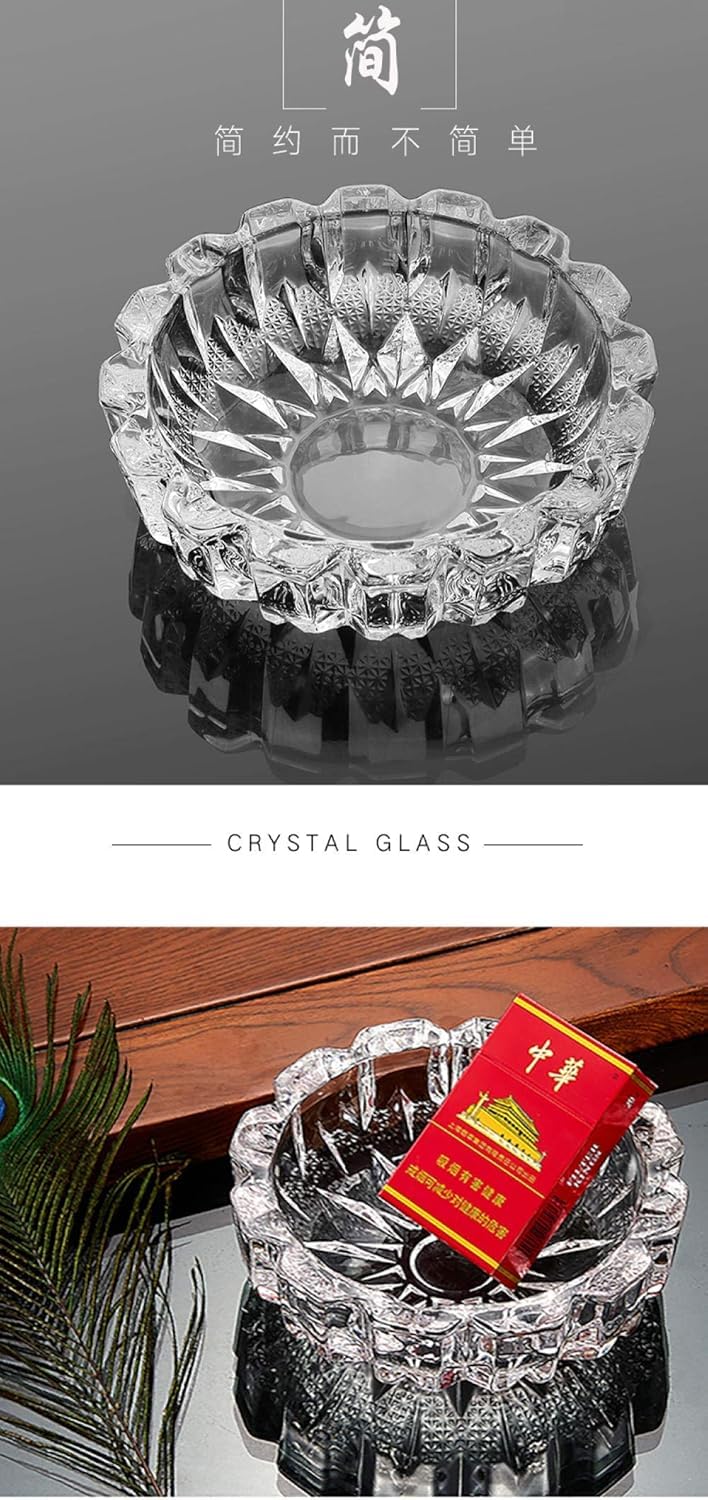 HappinessHills Classic Diamond Cut Crystal Round Ashtray, 1 pcs | 12.7 x 12.7 x 3.8 cm