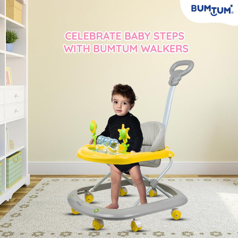 BUMTUM Baby Walker for 6 to 48 Months with Parent Handle Rod| Foldable Activity Walker| Baby Grey Caterpillar Walker