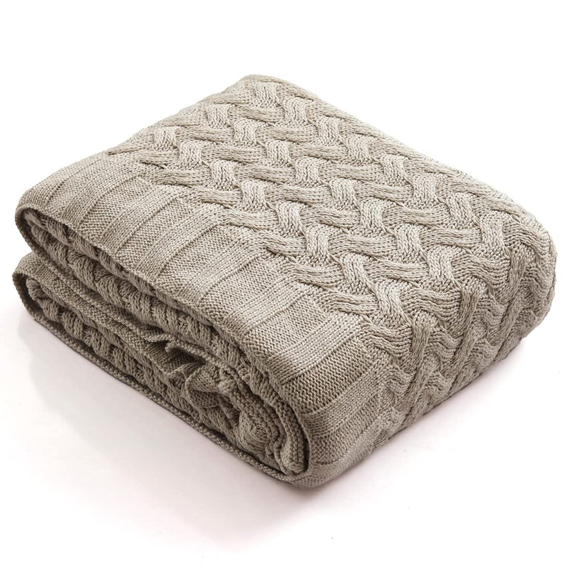 Pluchi Criss Cross Cotton Knitted All Season AC Throw Blanket in Light Beige Color (125 cm x 150 cm)