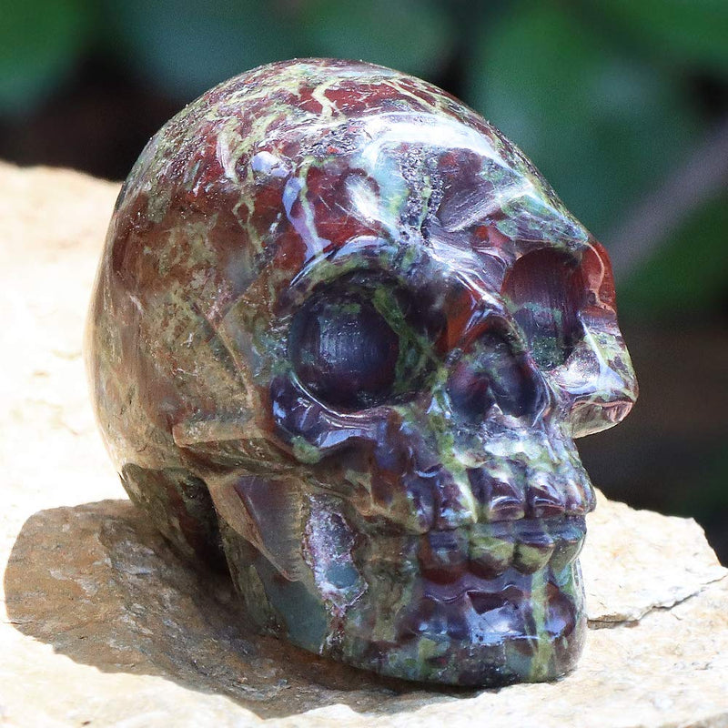 Artistone 2.0" Dragon Blood Skull, Hand Carved Gemstone Fine Art Sculpture, Reiki Healing Stone Statue，Attract All The Aura Around