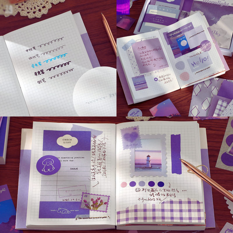 The AutoStory Aesthetic Junk Journal Kit: A6 Notebook, Stickers, DIY Craft Set for Teens, Boys, Girls. Creative Supplies for Daily Journaling, Scrapbooking (Letter from The Moon, Purple), Paper