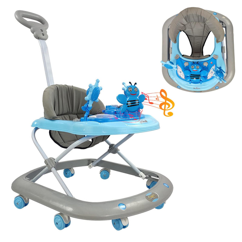 Dash Butterfly Deluxe Baby Walker with 3 Position Adjustable Height Music & Light & Parental Handle, Foldable Activity Walker, Baby 6-18 Months boy, Walker for Kids (Capacity 20kg | Blue)