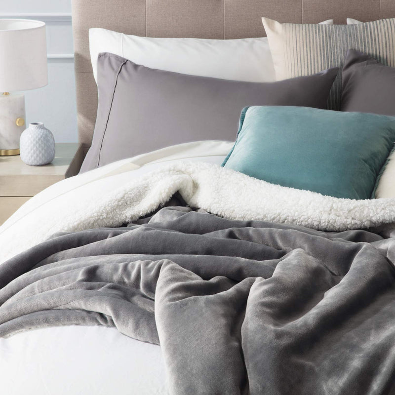 BSB HOME Polyester Micromink Warm Sherpa Super Soft Flannel Solid/Plain Blanket for Light/Mild Winter, Grey, Size 150 x 230 Cms (Approx 4.7 x 7 ft, Single)