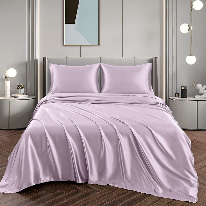 Vonty Satin Sheets Full Size Silky Soft Satin Bed Sheets Luxury Lavender Satin Sheet Set, 1 Deep Pocket Fitted Sheet + 1 Flat Sheet + 2 Pillowcases