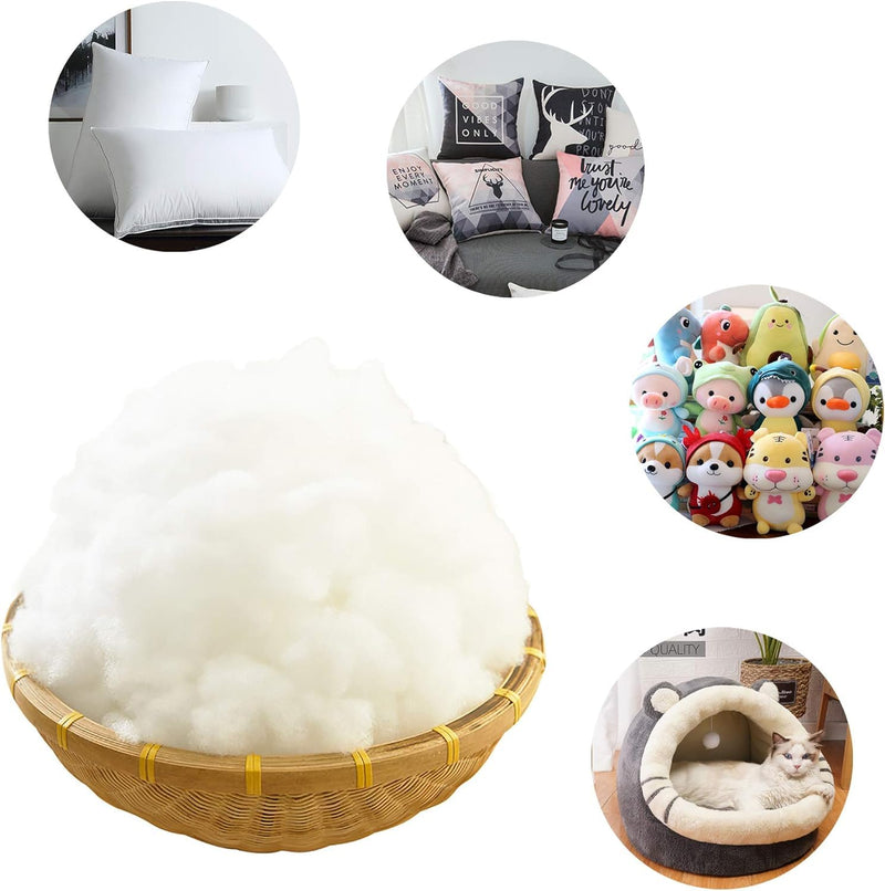 H B MSALA (DEVICE) Premium Polyester Fiber Fill for Re-Stuffing Pillows, Quilts, Paddings, Pouf, Stuff Toys,Fiberfill, Stuffing, Machine Washable，White (275 Grams)