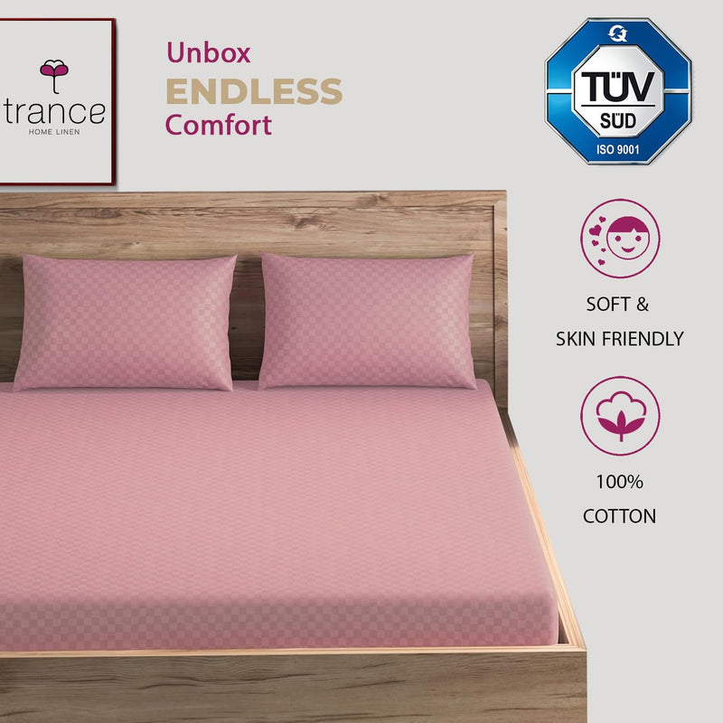 Trance Home Linen Premium Pure 100% Cotton 300TC Jacquard Weave King Size Flat Bedsheet with 2 Pillow Covers | Hypoallergenic & Ultimate Comfort for Skin (108 x 108 inch, Dusty Rose)