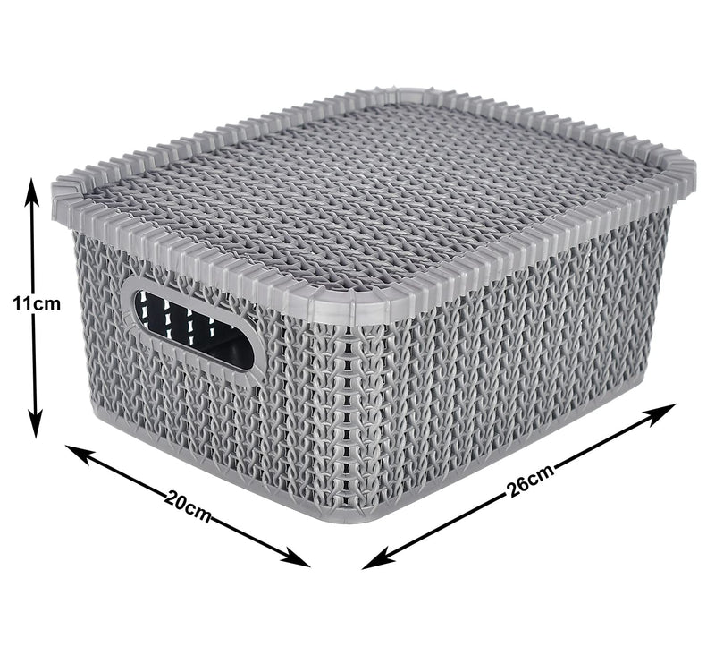 Kuber Industries Multiuses Large M 20 Plastic Basket/Organizer With Lid- Pack of 3 (Grey) -46KM073