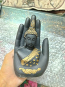 Black-Golden Handcrafted Meditating Palm Buddha Idol