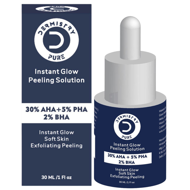 Dermistry 30% AHA + 5% PHA + 2% BHA Skin Lightening Brightening Glowing Smooth Skin Peeling Exfoliating Solution Face Serum For Instant Glow  Removes Acne Marks Pigmentation Tan Removal- 30ml