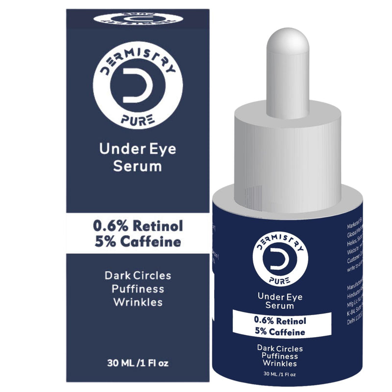 Dermistry 0.6% Retinol  5% Caffeine Anti-Ageing Under Eye Serum for Aging Removes Fine Lines Wrinkles, Dark Circles & Puffiness, Puffy Eyes Rejuvenating 30ml