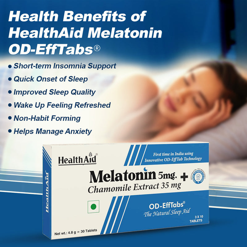 HealthAid I Melatonin 5 mg + Chamomile Extract 35 mg I 30 OD Effervescent Tablets