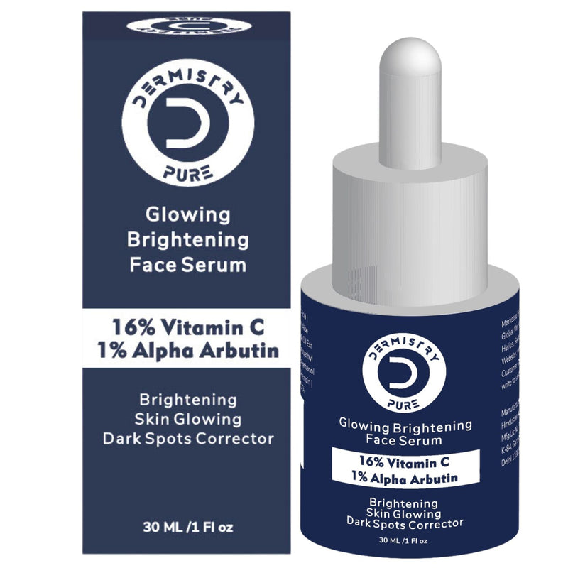 Dermistry 16% Vitamin C 1% Alpha Arbutin Skin Whitening Lightening Brightening Instant Glowing Fairness Face Serum for Removes Pigmentation Dark Spots Correcting Skin Radiance Sun Damage Repair-30ml