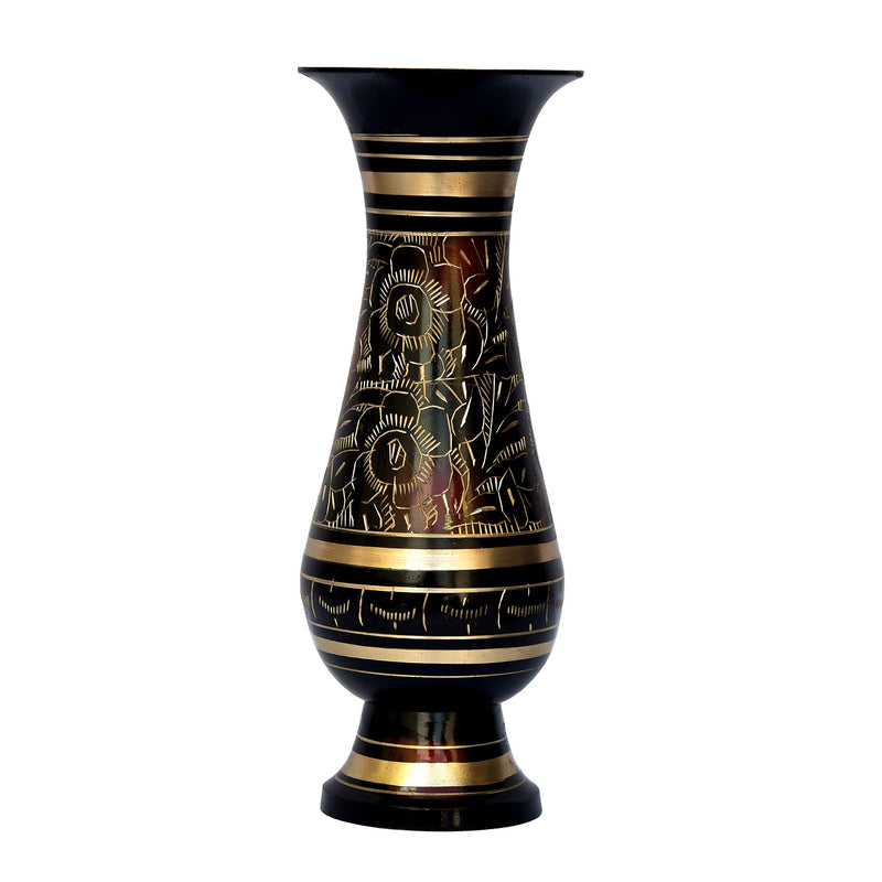 Bhimonee Decor Pure Brass Double Colour Bidri Work Flower Vase 8"