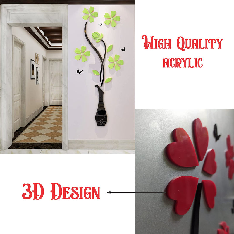 3D Acrylic Wall Sticker Flower and Vase (Green)