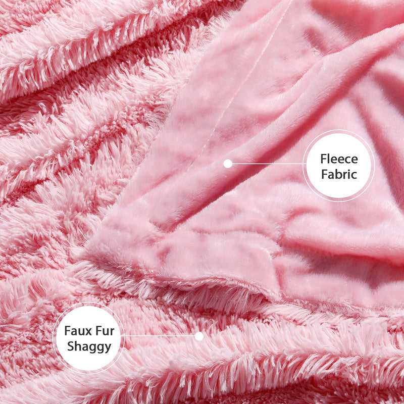 Decorative Extra Soft Faux Fur Blanket Queen Size 78" x 90",Solid Reversible Fuzzy Lightweight Long Hair Shaggy Blanket,Fluffy Cozy Plush Fleece Microfiber Fur Blanket for Couch Sofa Bed,Pink