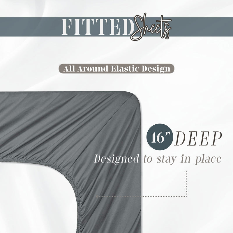 (6-Pack) Luxury Fitted Sheets! Premium Hotel Quality Elegant Comfort Wrinkle-Free 1500 Thread Count Egyptian Quality 6-Pack Fitted Sheet with Storage Pockets on Sides, Full Size, Gray