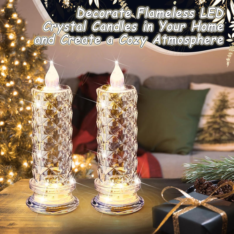 The Decor Affair 4 Pcs Rose Shadow Flameless Candles 2.5 x 7 Inches - Flickering Crystal Pillar Candles with Long-Lasting Batteries for Romantic LED Ambiance on Valentine's Day