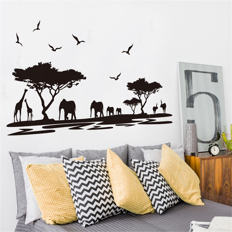 Wall African Safari Thirsty Animal Near River Scenic Decor for Living Room