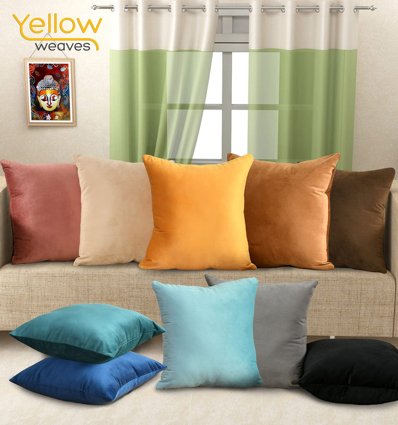 Yellow Weaves Soft Velvet Fabric Cushion Cover 16 X 16 Inches, Set of 5, (Multicolor)