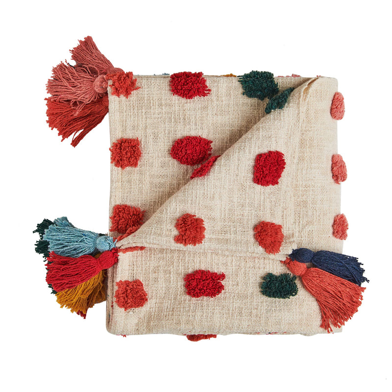 Chumbak Rainbow Tassel Throw- Ivory