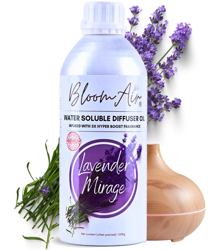 BloomAir Lavender Mirage Diffuser Oil for Home Fragrance| Non-Flammable| Superior Aroma Oil Diffusion| Water Soluble Fragrance Oil| Ready-to-Use| Refill Liquid 1.00Kg