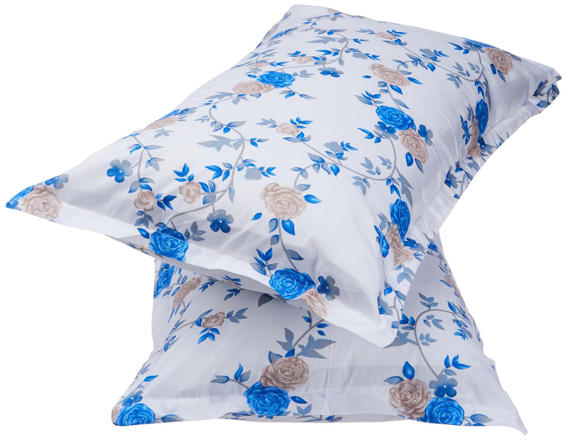 Amazon Brand - Solimo Pretty Floral 200 TC Cotton King Size Bedsheet (Blue)