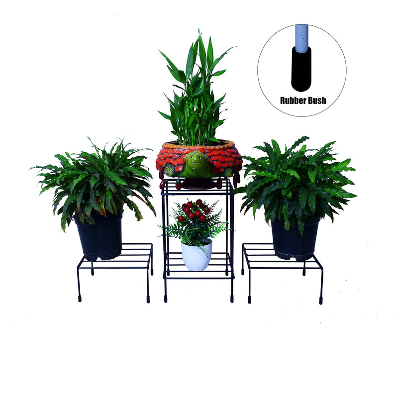 D&V Engineering - Creative In Innovation Metal Plant Stands, Corner Plant Stand Pot Stand, Planter Stand With Rubber Bushes - Black, Pack Of 3