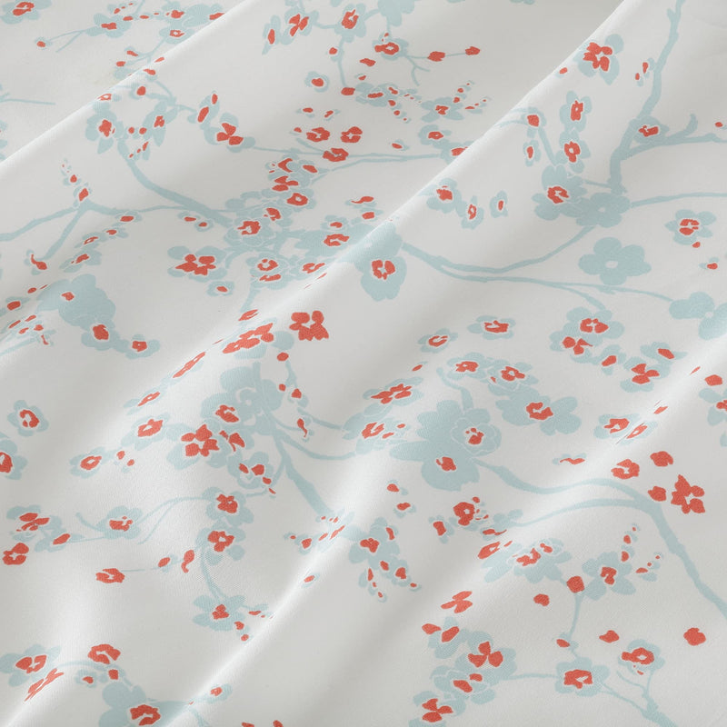 Ikea Flat Sheet and Pillowcase (Cherry Blossom Branch / White / Green, 150 x 260 / 50 x 80 cm)(Cotton)