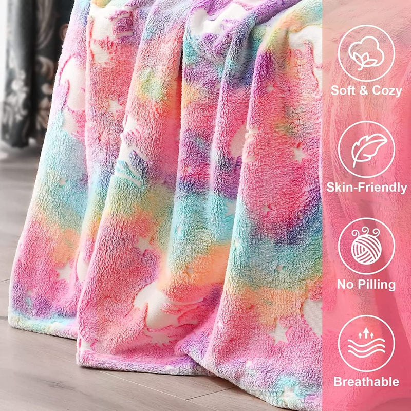 SAMVARDHAN Glow in The Dark Blanket-Gifts for Toddler- Kids-Teen Girls | Bedroom Decor |Travel Lightweight Throw Blankets| Soft Cozy Fluffy Luminous Throw Blanket- 50"x60" (Unicorn)