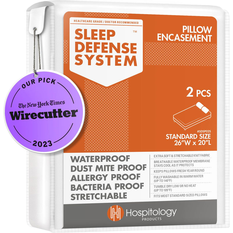 Hospitology Sleep Defense System Waterproof/Dust Mite Proof Pillow Encasement, Set of 2, 20-Inch by 26-Inch, Standard