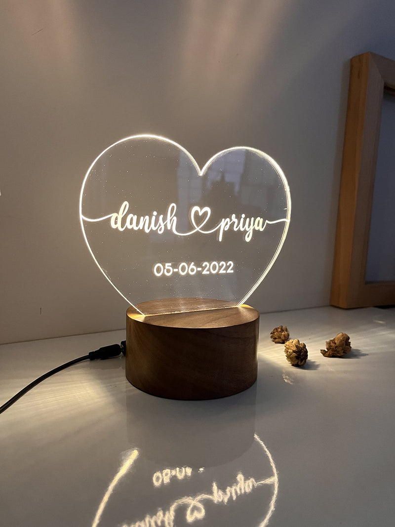 WOWOOD Anniversary Gift for Couple Wedding Gift Lamp Love Night Light (Heart Design, Wood, Warm White, Pack of 1) LED