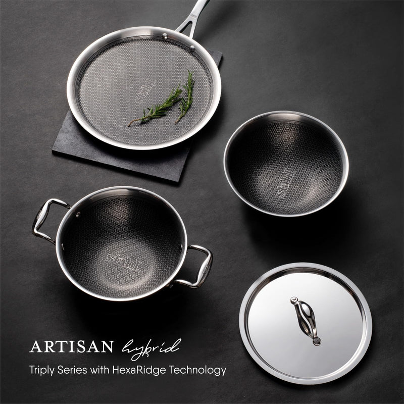 Stahl Artisan Hybrid Triply Non Stick Kadai with Lid, Stainless Steel Kadai for Cooking, Triply Kadhai Metal Spatula Friendly, Induction & Gas Stove Compatible, 3.3 L, 26 cm