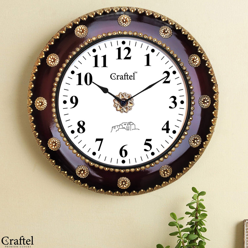 Craftel Brass English Number Wall Clock for Bedroom Living Room Home (18 inch, Gold)