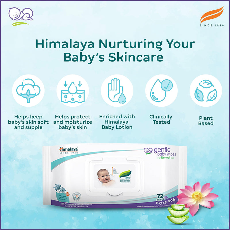 Himalaya Gentle Baby Wipes - 72 Pieces (Pack of 2)