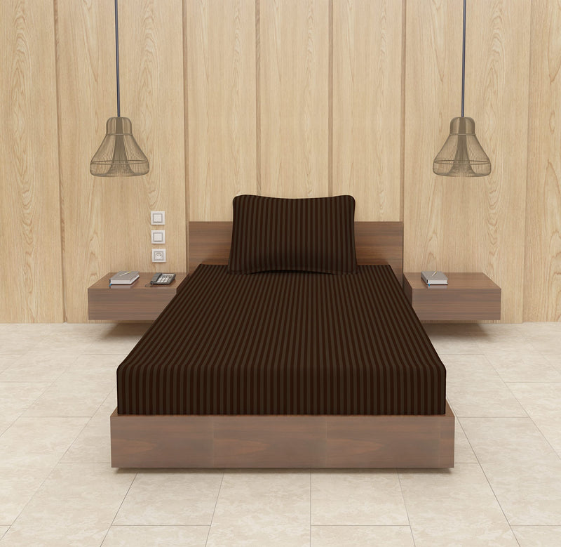 BEVI 100% Microfiber 144 TC Elastic Fitted Single Size Bedsheet for Single Bed Size (36x78x8) Cm and Pillow Cover Size (18x28) (Single, Brown)