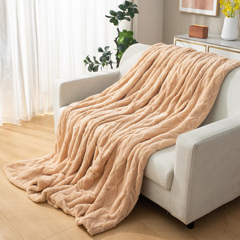 HOKIPO AC and Mild Winter Sherpa Blanket Double Bed Queen, 200x230 cm / 6.5x7.5 feet, Beige (AR-4921-BGE)