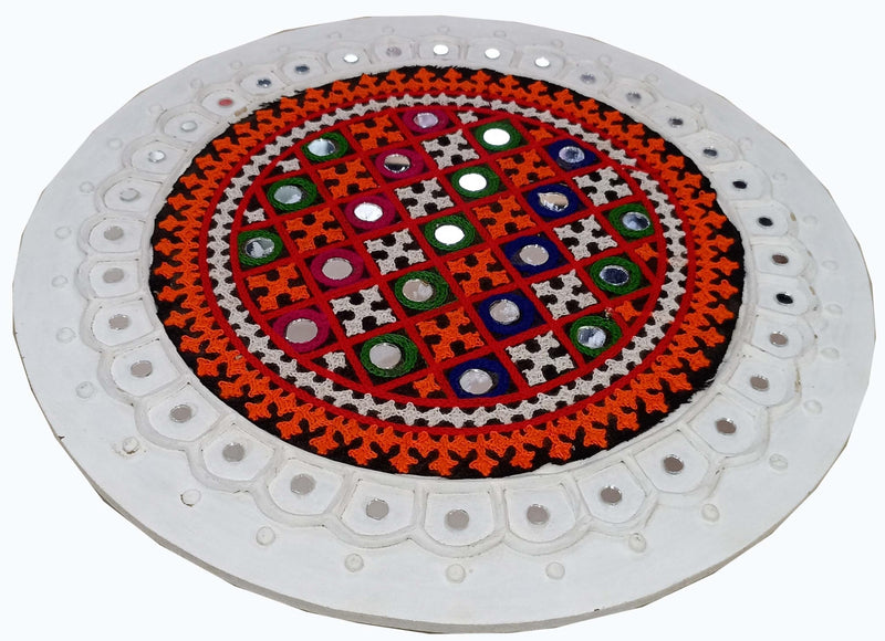 SHAKTI KUTCHI MUD & MIRROR CRAFTS Clay Wall Frame, Round (31 cm x 31 cm x 2 cm, SKMMCWF 12X12 176)