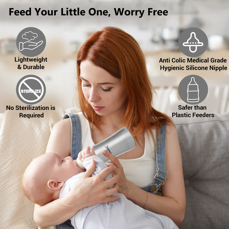 SPEEDEX Stainless Steel Infant Baby Feeding Bottle, BPA Free, Anti-Colic, Plastic-Free, Medium-Flow Nipple (240 ML)