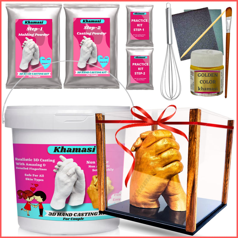 Khamasi Hand Casting Kit | 3D Couple Casting Kit, Hand Mould Kit 3D Moulding Powder, Clay Hand Foot, gift for couple, parents, husband on anniversary (COUPLE CASTING KIT with DISPLAY BOX)