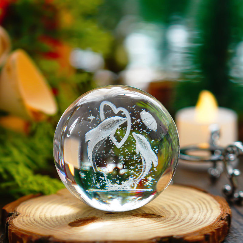 3D Dolphin Crystal Ball Paperweight Figurines- Dolphin Gifts Crystal Ball with Stand, Valentine's Day,Birthday Gift