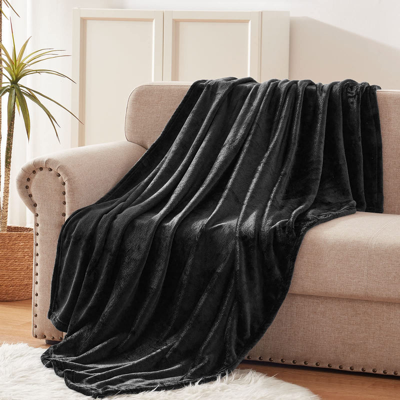 Black : Luxury Flannel Velvet Plush Throw Blanket – 50" x 60" (Black) by Exclusivo Mezcla