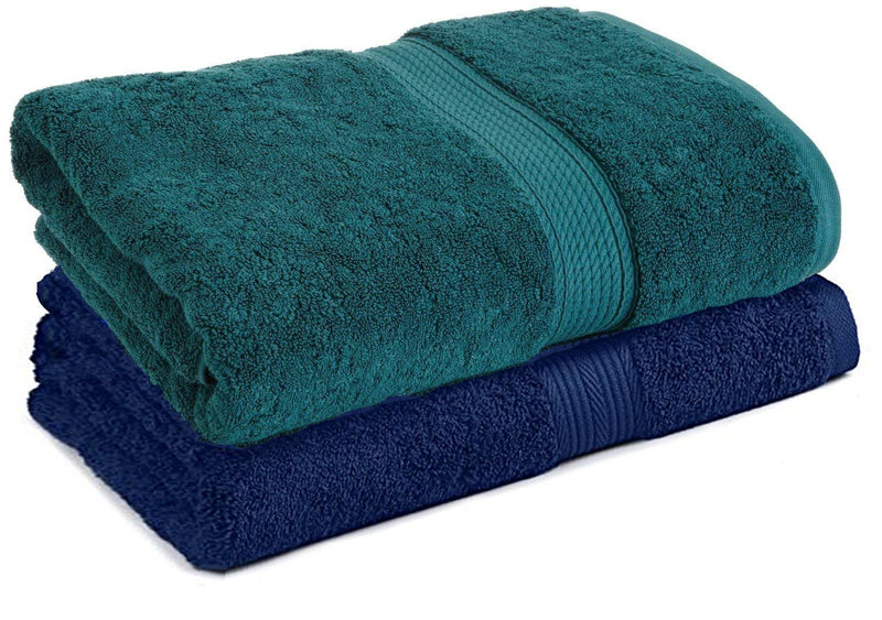 Trella 100% Cotton 500 GSM Large Cotton Bath Towel Set - 2 Piece :: 140 x 70 cm (Green Blue)