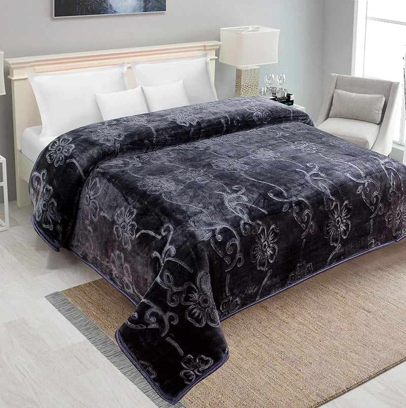 Fancy Walas Mink Floral Embossed Super Soft Heavy Blanket for Winter and A/C Blanket (Double Bed, Grey)