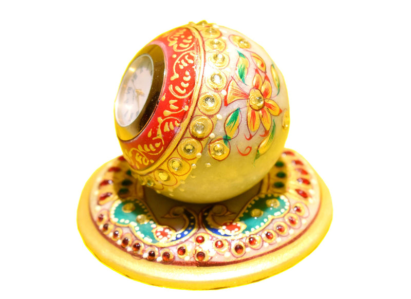 MARBOGLASS India Marble showpiece Globe Watch with Stand Meenakari Work Decorative for Home & Office