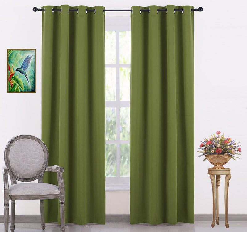 JUPON Silk Blackout Curtain (Pack Of 2 Piece) With 3 Layers Weaving Technology & Solid Grommet Curtains Pattern (W - 44Inch X 84Inch -L) Olive