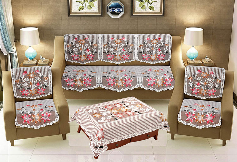 Weavers Villa Cotton Floral Printed 5 Seater Sofa Cover Set of 10 Pieces + Table Cover, (Multicolour)