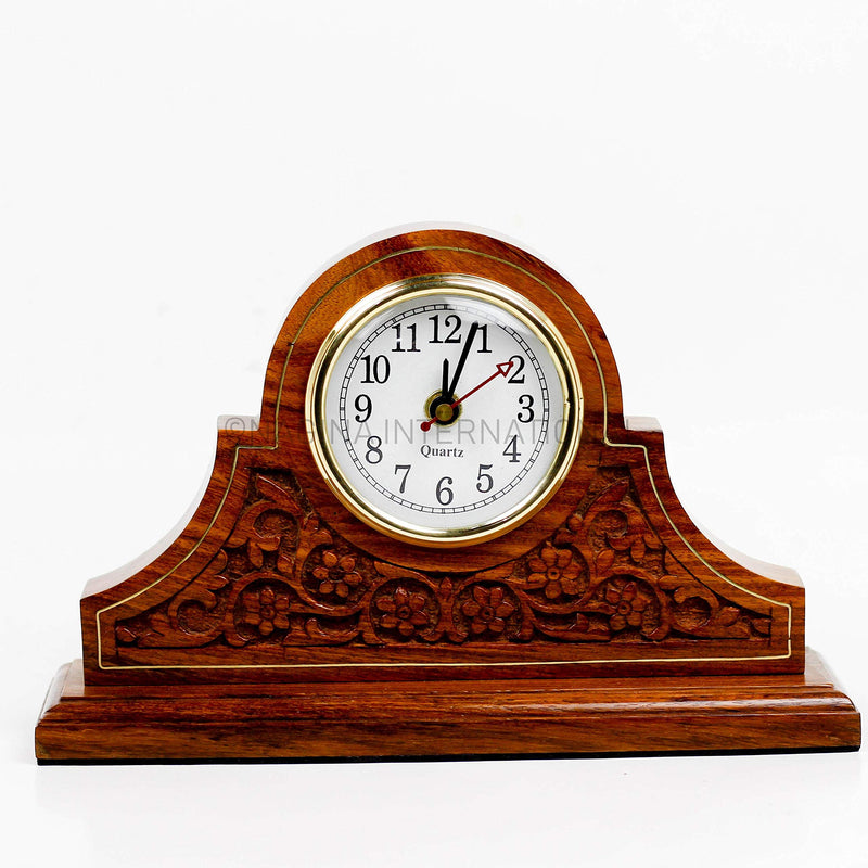 Nagina International Tambour Style Hand Carved Rosewood Design Elegant Fireplace Mantel Living Room Office Decor Clock | Quarts Lovely Home Essential | Corporate Gifts Decor