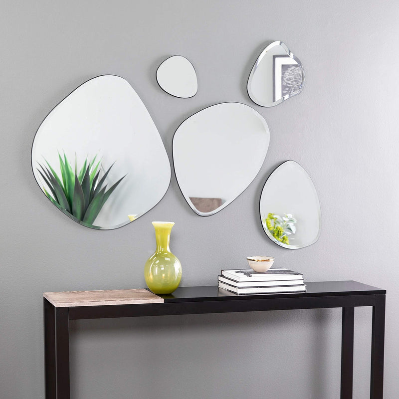 SDG Frameless Mirror N44 (Irregular Shaped Clustered Mirror - Set of 5. with Beveled Edges, Suitable for Living/Bathroom)