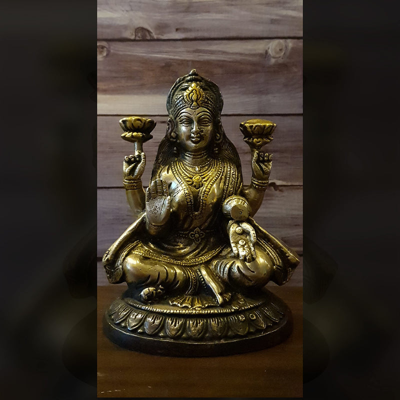 Divya Mantra Sri Laxmi Idol Home Puja Room Diwali Decor Pooja Mandir Decoration Items Living Room Showpiece Decorations Office Lakshmi Temple Murti Goddess Statue Brass Show Pieces - Brown